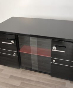 french, art deco, desk, great details, design, shelve, alcantara leather, pianolacquer, chromelines, chrome handles, office furniture