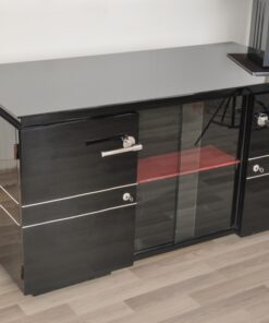 french, art deco, desk, great details, design, shelve, alcantara leather, pianolacquer, chromelines, chrome handles, office furniture