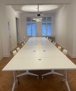 Savio folding table on wheels, foldable 160x80 including table connector set for conference table, integrated socket (10 pieces)