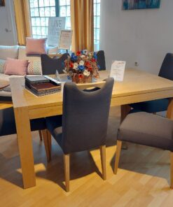 Dining set KIRUNA oak bianco 160 (240) x 90 cm with 6 chairs with handle