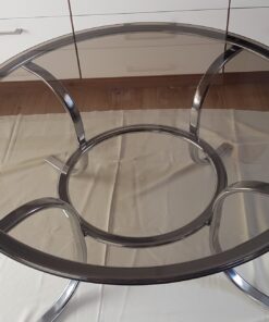 Runder Vintage - Rauchglas-Couchtisch, H:48cm , 1m breit
