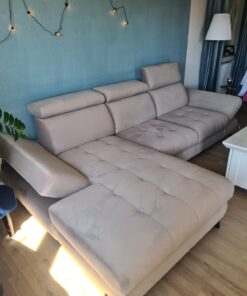 Polsterecke mit Longchair Samt Beige