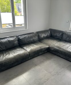 W. Schillig Sofa – Nubuk-Leder, Graphit, Used Look