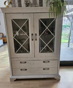 Vitrine breit Pinie weiß B123, H162, T48