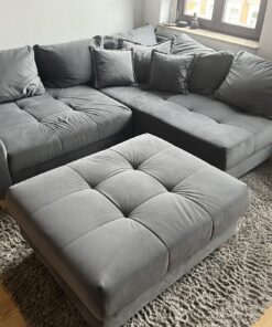 Ecksofa aus Mikrofaser mit Schlaffunktion in grau