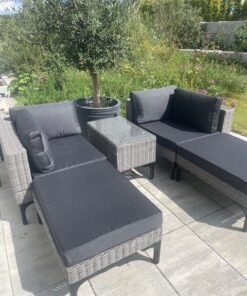 tectake® Outdoor Rattan Lounge, 5-teiliges Gartenmöbel Sofa Set
