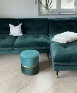 Ecksofa Samt Dunkelgrün inkl. Pouf