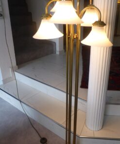 Messing Stehlampe, 80er Jahre, 5 flammig, Muranoglas