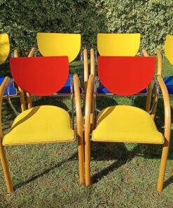 6 Stk. THONET Stühle in Gelb-Rot-Blau Kombination