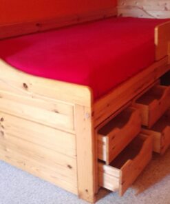 Kinder-, Jugendbett mit Stauraum aus Echtholz Kiefer