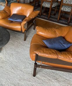 Fünf Vintage Sessel aus Leder, Palisanderholz, Metall