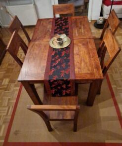 Ausziehbarer Tisch mit 6 Stuhlen aus Teak Holz