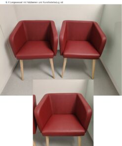 4 Nowystyl Loungesessel mit Holzbeinen und Kunstlederbezug rot