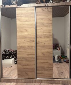Schwebetürenschrank Kleiderschrank Schrank 203 cm Sonoma/Gold Craft mit zwei Spiegeln Multi 34