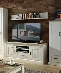 Wohnwand 1 LIMA Anbauwand in Pinie hell Taupe mit LED