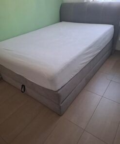 Boxspringbett in grau 140x200 cm – sehr guter Zustand – inkl. Topper