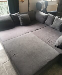 Ecksofa mit Hocker in Rauchblau