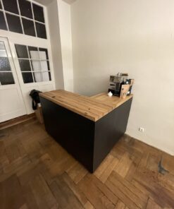 Mobile Design-Bar aus Altholz-Eiche & Birken-Multiplex – modular, auf Rollen