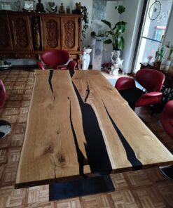 Esstisch Massivholz/Epoxid, Unikat, Tischfuß abnehmbar, Unikat von Metallbauer