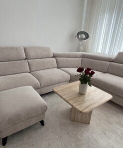 Ecksofa mit Hocker- Premium Chenille Bezug in Creme- wie Neu!