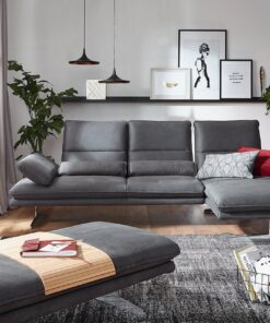 W. Schillig Broadway Garnitur Leder Anthrazit Longchair mit Hocker
