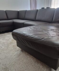Echtleder-Wohnlandschaft „Boston-L“ schoko mit Longchair & Bettkasten