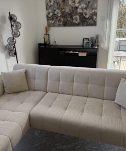 Beiges Ecksofa L-Form Strukturstoff 4 Sitzer Ottomane rechts