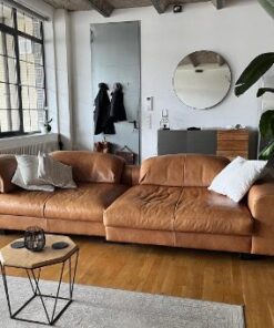 Ledersofa Antigua - 1x2 Sitz L , 1x2 Sitz XL, 3 x Steckklappenkissen 80 cm