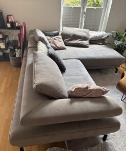 Hochwertige Dieter Knoll Designer-Couch mit Ottomane, grau, 270x210 cm, Rückenlehne verstellbar
