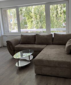 Neuwertiges Ecksofa mit Schlaffunktion 272 x 201 cm taupe