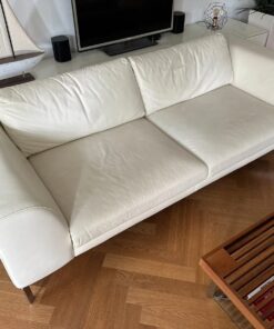 Neuwertiges Echtleder Designer-Sofa (Beige-weiß)