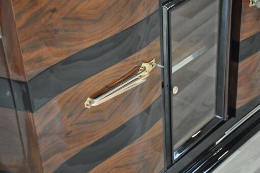 Art Deco, Sideboard, Buffet, pianolacquer, wood, veneer, vitrine, compartement, highgloss, foot, design, storage, trapez, shape
