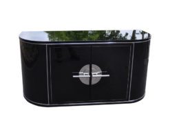 Art Deco Sideboard, wonderful body, chromebars, handpolished, highgloss black