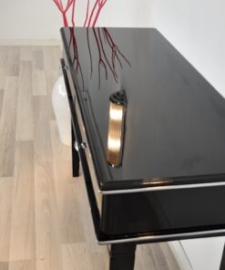 Art Deco Console, pointing feet, 2 big drawers, chromefittings, handpolished