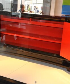 Art Deco Sideboard, wonderful Design, red ornamentation, interior and fittings also in red, big curved doors, 2 big drawers