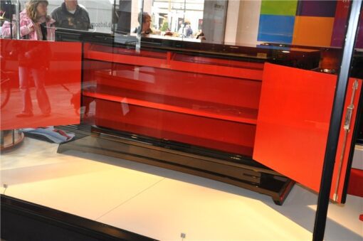 Art Deco Sideboard, wonderful Design, red ornamentation, interior and fittings also in red, big curved doors, 2 big drawers