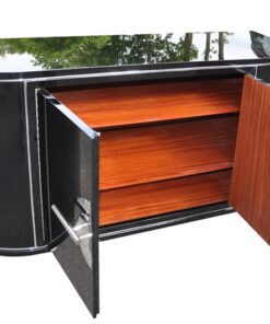Art Deco Sideboard, wonderful body, chromebars, handpolished, highgloss black