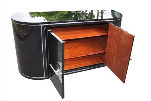 Art Deco Sideboard, wonderful body, chromebars, handpolished, highgloss black