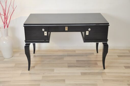 Art Deco lady desk, unique design, rare body form, original curved legs, clean interior