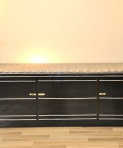 Art Deco Sideboard, chromebands, leather covered plate ( snake-optics ), chromefittings, handpolished, highgloss