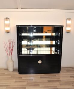 Art Deco Vitrine, hollow throat, lighting, highgloss black