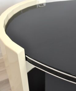 Art Deco Coffeetable, folded round arches, ivory paintjob with pianolacquer, unique Design