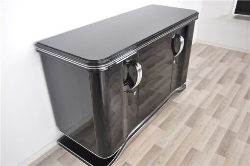 wonderful curved doors, highgloss black, big chromelines, hand polished, massive shelve
