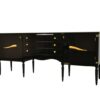Art Deco Commode, highgloss / black, brass fittings, handpolished, 3 drawers, two shelves