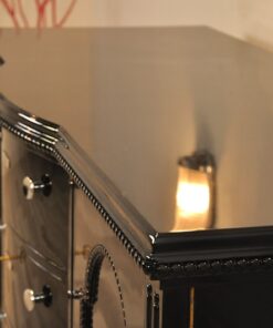 Belgian Art Deco Commode, beautiful ornamentations, highgloss, handpolished, chromefittings, original keys, rounded drawers