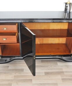 wonderful curved doors, highgloss black, big chromelines, hand polished, massive shelve