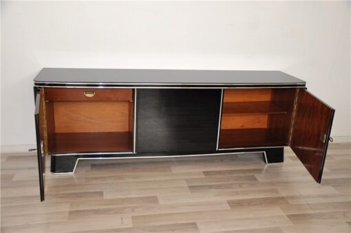 Art Deco Lowboard, classic body, rotating chromebars, clean interior, topplate made of lacobelglas