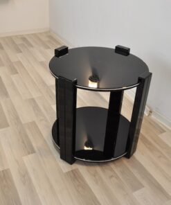 Art Deco sidetable, classic design, highgloss black, 4 stable legs, embedded plate, handpolished