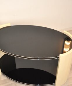 Art Deco Coffeetable, folded round arches, ivory paintjob with pianolacquer, unique Design