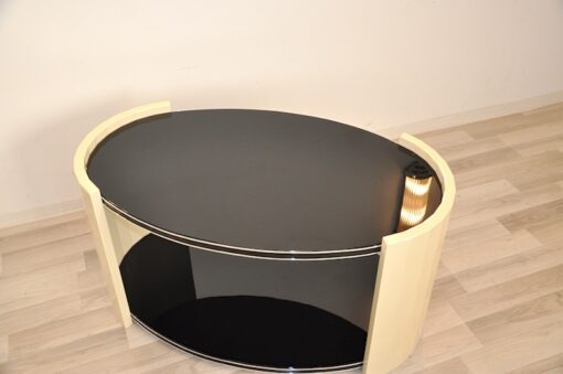 Art Deco Coffeetable, folded round arches, ivory paintjob with pianolacquer, unique Design
